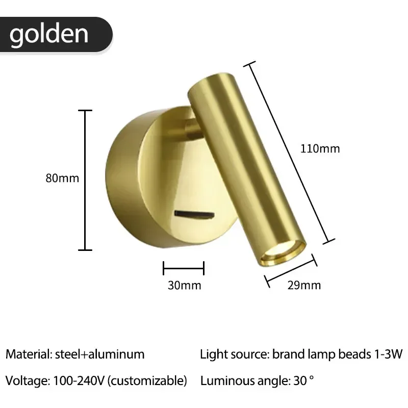 2025 Nordic Modern Wall Light Backlight Rotation Adjustable Wall Lamp for Hotel Bedroom Bedside Study Reading Lamp with Switch