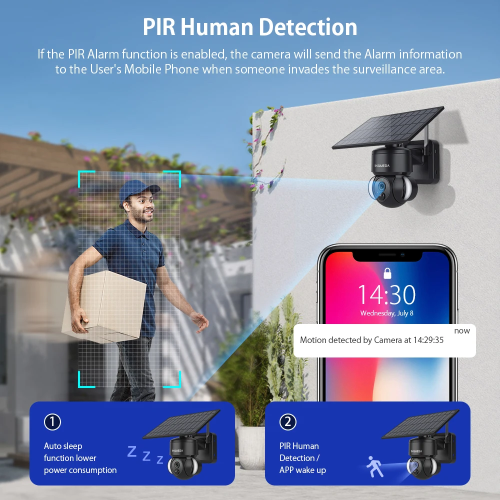 INQMEGA TUYA HD Alexa PIR Motion Detection Solar Security Camera wireless Solar Panel Supports cctv video security camera