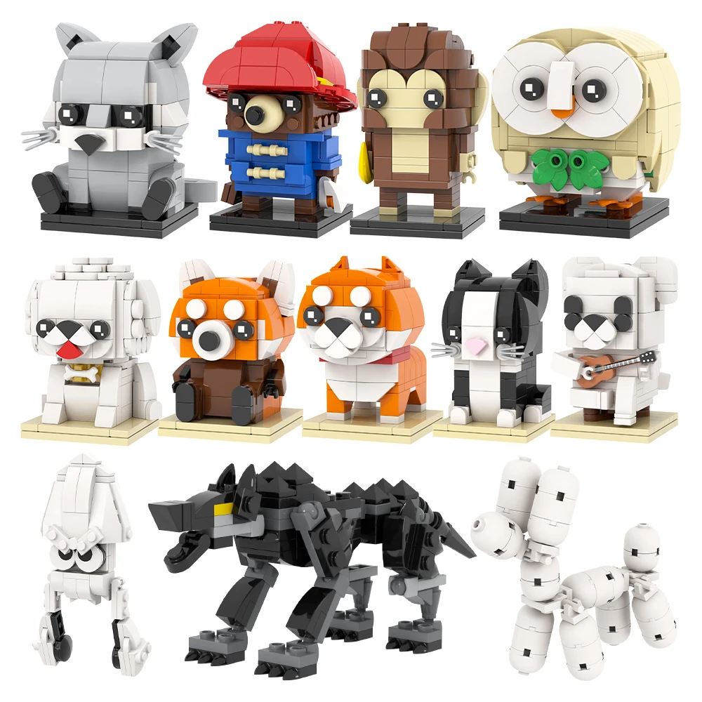 MOC Animal Set Brick Bear Monkey Dog Lesser Panda Cat Anime Figure Compatible Building Blocks Friends Gift Toys For Children DIY