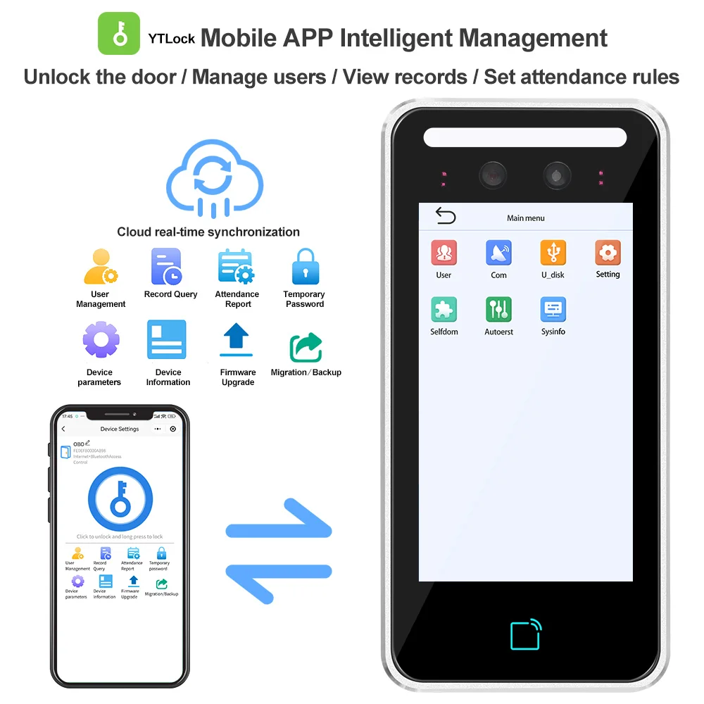 WiFi APP Dynamic Facial Recognition TCP IP USB Time Attendance Device 5000 Face RFID Metal Touch Keypad Access Control System
