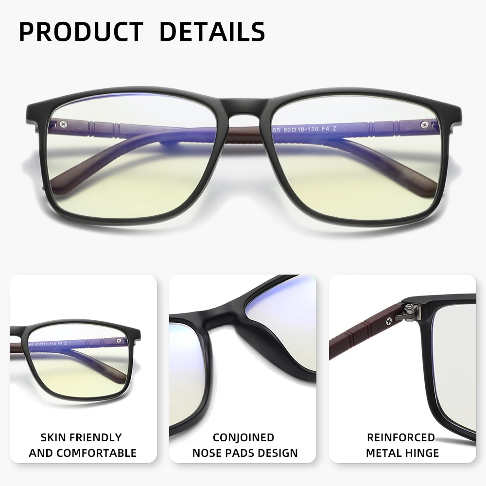 Rectangle Blue Light Blocking Computer Glasses Frame No Degree Anti-Blue Ray Eyewear Blocking Glasses for Woman Men