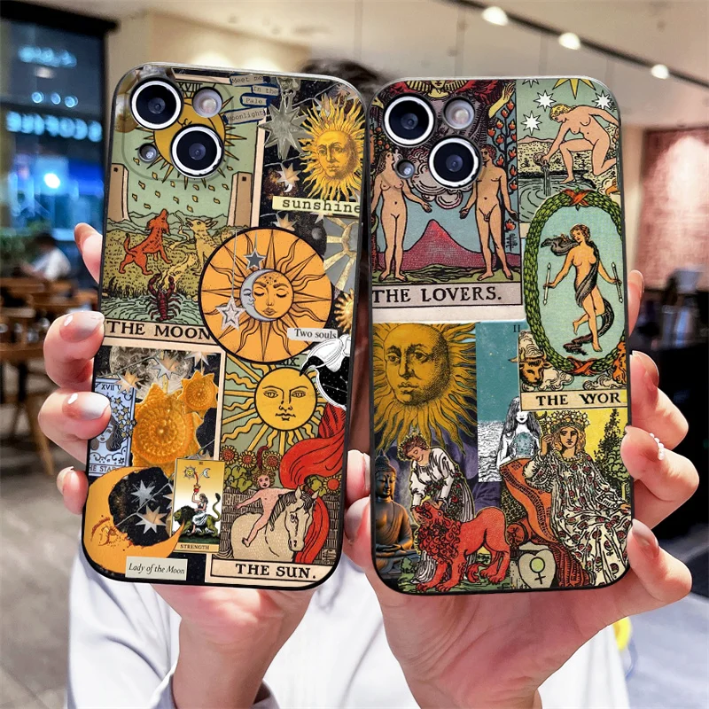 Witch Tarot Card Collage Art Phone Case for IPhone 15 16 14 13 12 11 Pro Max 7 8 14 15 Plus 16E SE4 X XR XS Soft Silicone Covers
