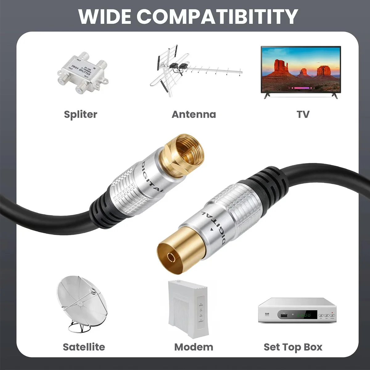 TV 9.5 Female to F Male Closed Circuit Cable Television F Connector RF Cable HD Video Set-Top Box Signal TV Cable