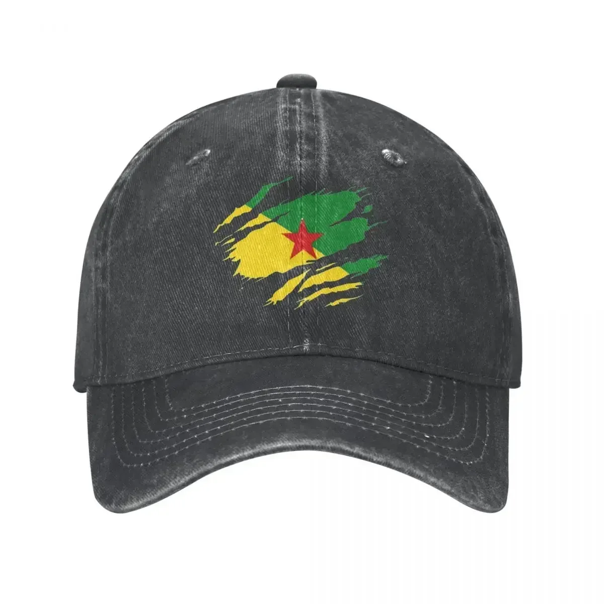 Torn Style Guyana Flag Baseball Caps Distressed Denim French Guiana Sun Cap Men Women Outdoor All Seasons Travel Adjustable Hats