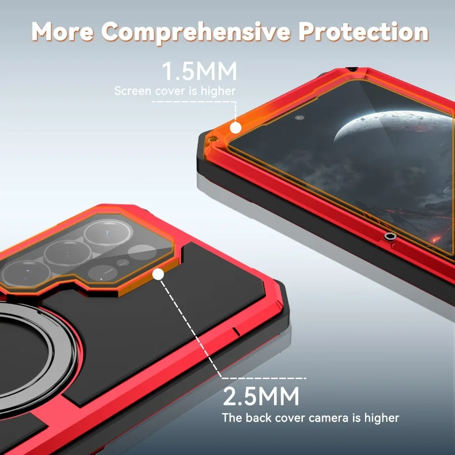 

For Samsung S26 Ultra Metal Heavy Duty Military Rugged Case [Fit for MagSafe] with 360 Magnetic Ring Stand Cover Drop Protection
