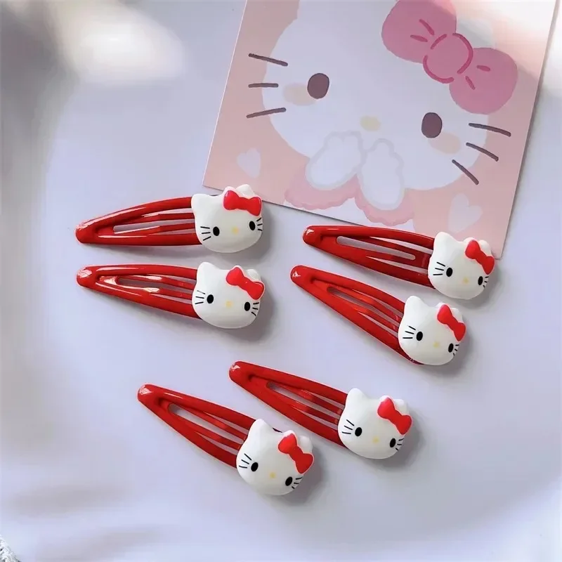 Kawaii Anime Sanrio Hello Kitty Pink Bb Clip Cute Child Gilr Waterdrop Shape Hairpins Fashion Hair Accessories Gift for Kids