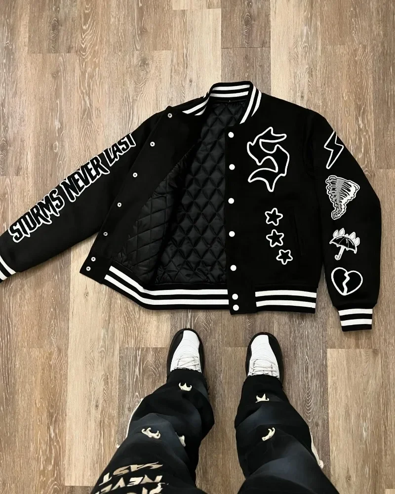 American New Hip Hop Embroidered Coat Y2K Retro Harajuku Baseball Uniform Jacket Men Street Gothic Punk Casual Loose Streetwear