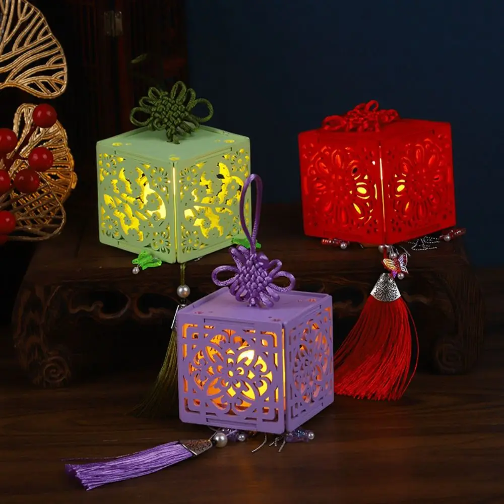 Retro With LED Light DIY Mid-Autumn Lantern Chinese Style Handmade Handmade Lanterns Good Luck Glowing Dancing Props