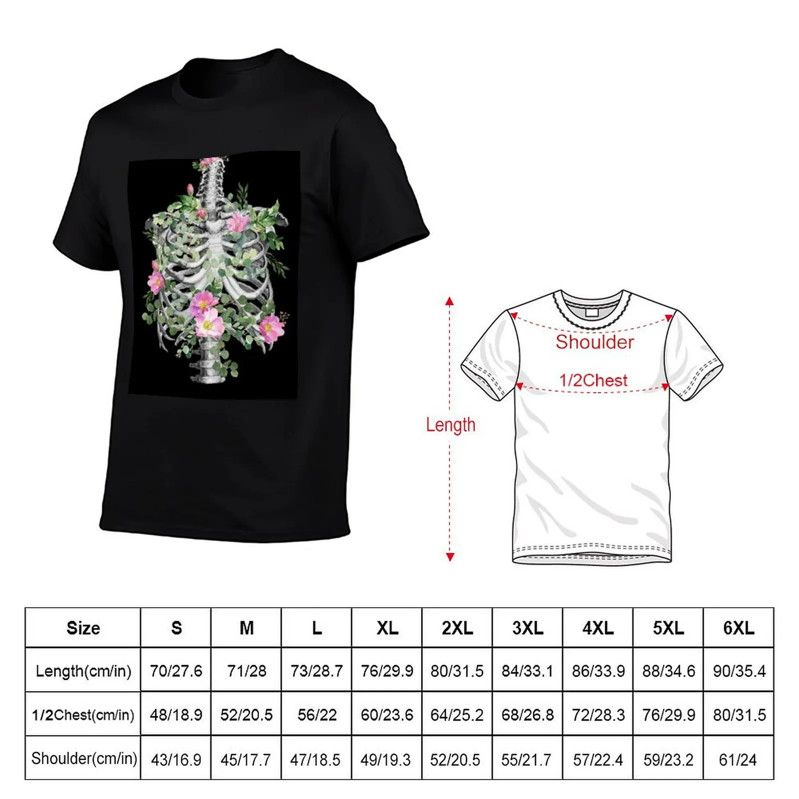 Anatomy, ribcage, rib cage,skeleton pink roses T-Shirt custom t shirt baggy shirts t shirt for men