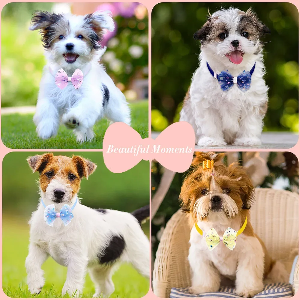 50PCS Lace Dog Bow Tie Fashion Bright Pets Dogs Bowties Collar Adjustable Small Dog Cat Neckties For Dogs Grooming Accessories