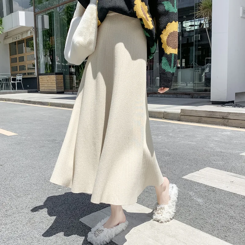 

2025 женские однотонные простые базовые повседневные модные утепленные юбки трапециевидной формы длиной до щиколотки, осенне-зимняя новая модная женская одежда