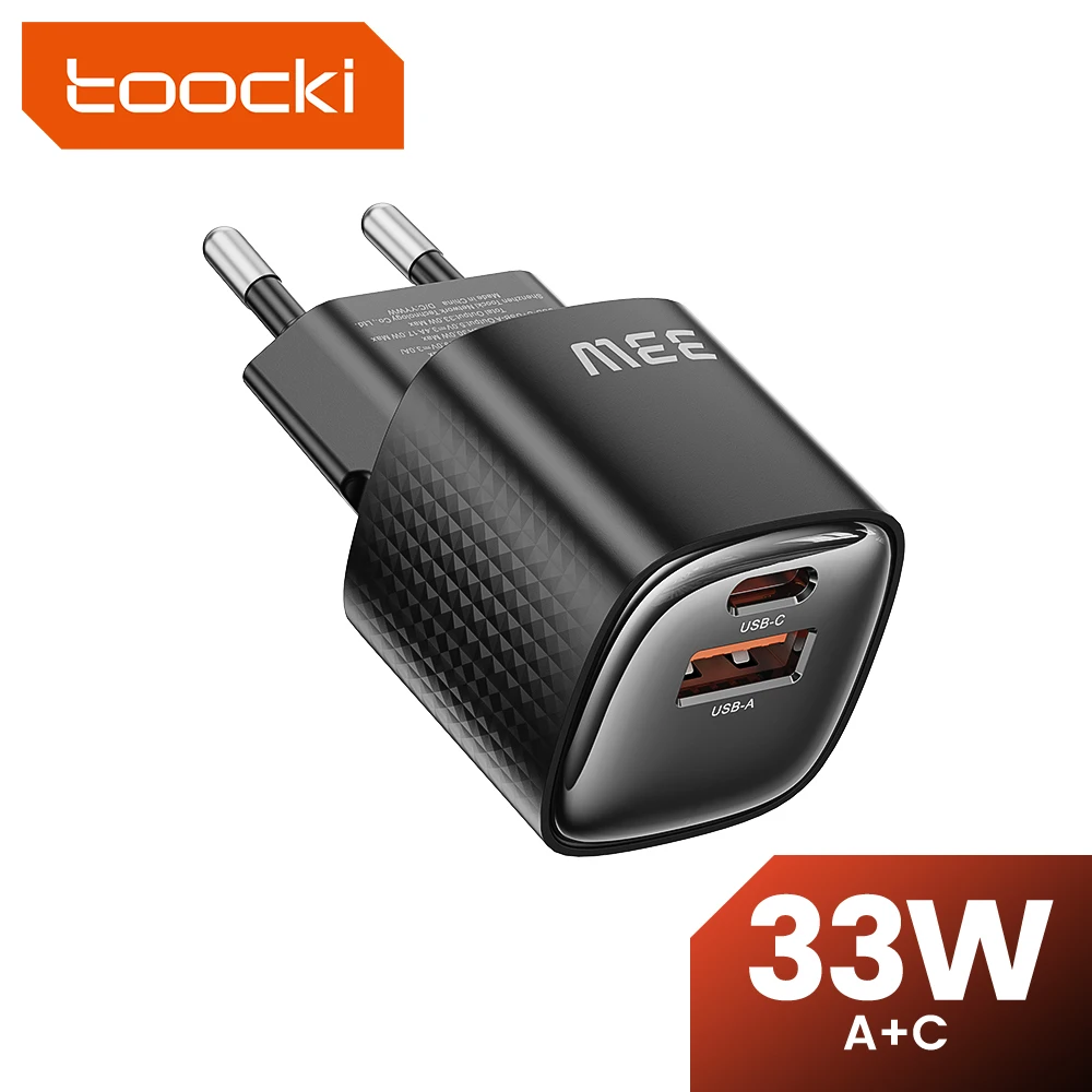 

Зарядное устройство Toocki 33W USB Type-C GaN Mini PPS для быстрой зарядки iPhone 17, 16, 15, iPad, Xiaomi, Samsung Galaxy, Huawei
