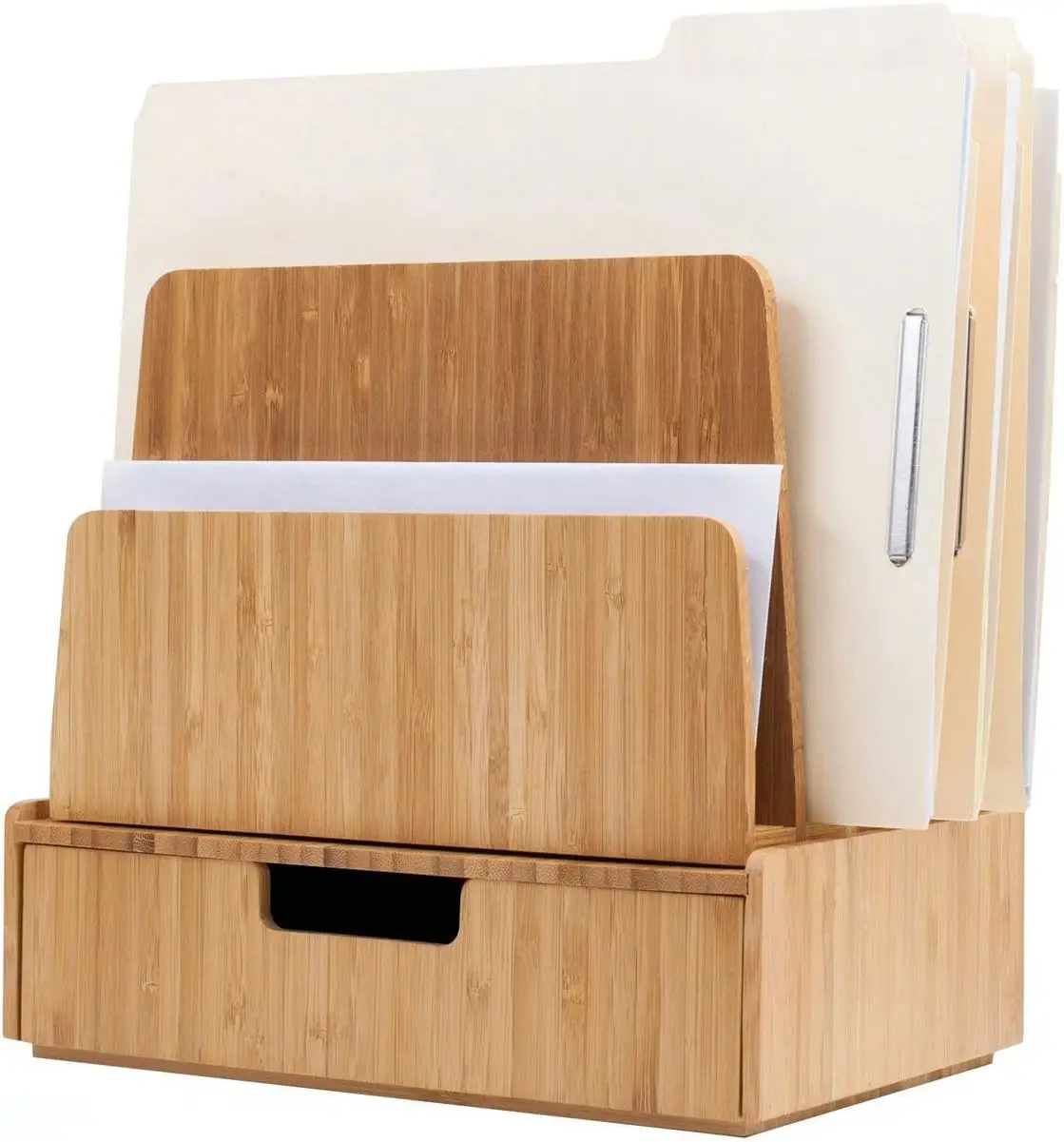 

5-Slot Desktop Paper Tray & Bamboo Drawer Set for Office Supplies Storage, Pens, Pencils, Scissors