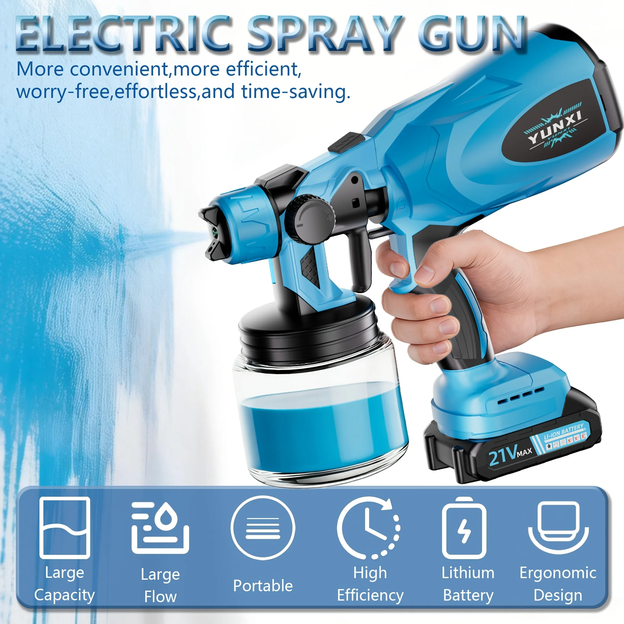 

Wireless High-Voltage Paint Spray Gun - Rechargeable Lithium Paint Gun Suitable for Furniture, Cabinets, Walls, Doors, Chairs - Portable Paint Sprayer for DIY & Professional