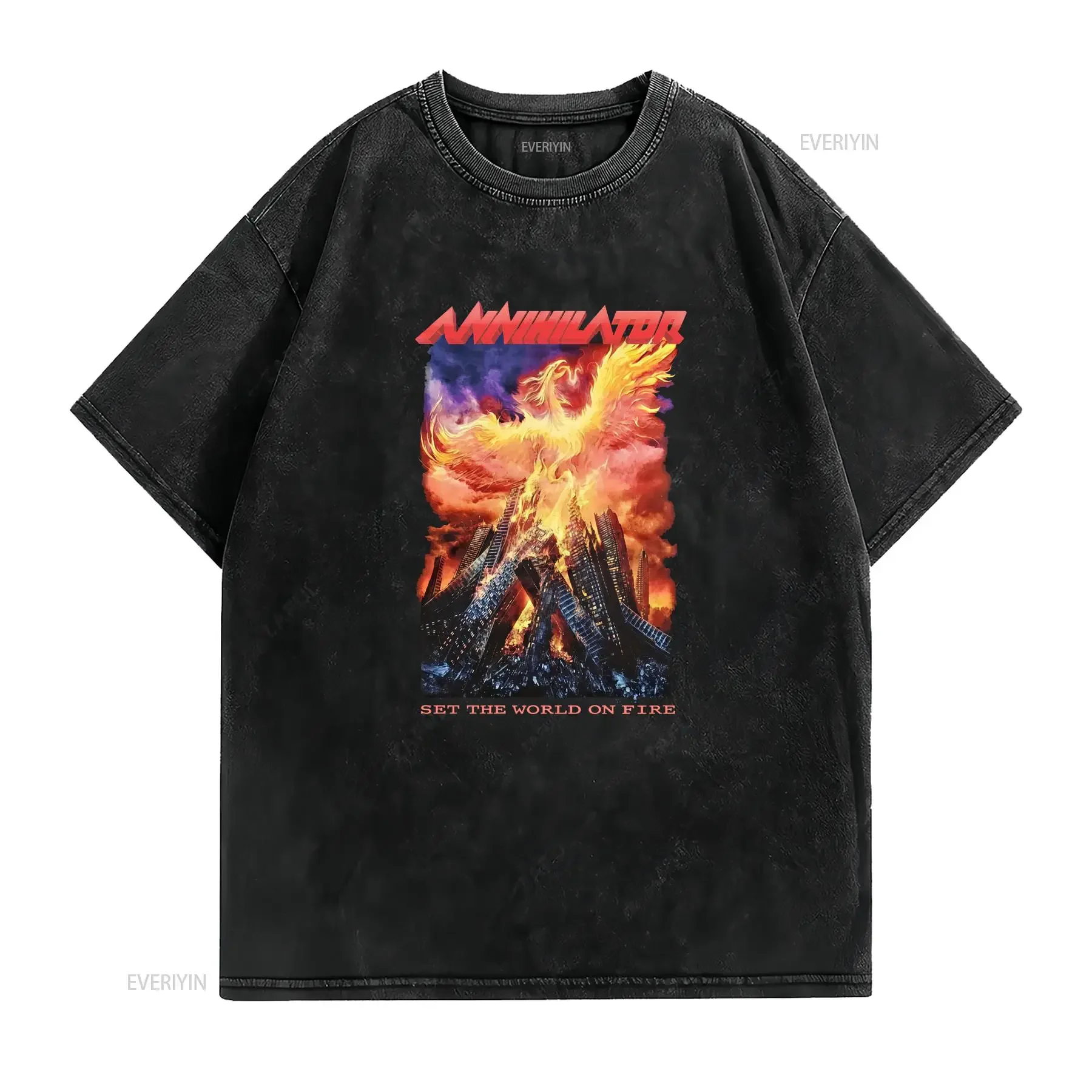 Annihilator Set the World of fire Remake Black T shirt Classic style NH20630 vintage Washed Stretched designer clothes
