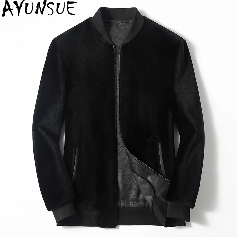 

AYUNSUE модные мужские пальто из 100% шерсти, зимняя короткая куртка для стрижки овец, мужская бейсбольная куртка с воротником, мужские шерстяные шубы и куртки