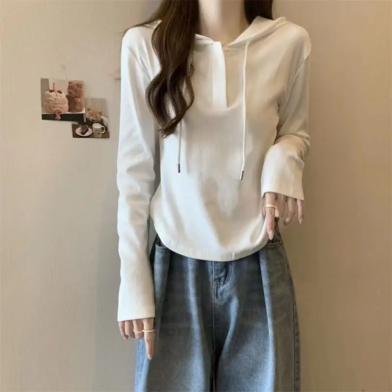 2023 Women\'s Autumn and Winter Fashion Casual Hooded Solid Drawstring Button Long Sleeve Female Clothing Elegant Solid Tops