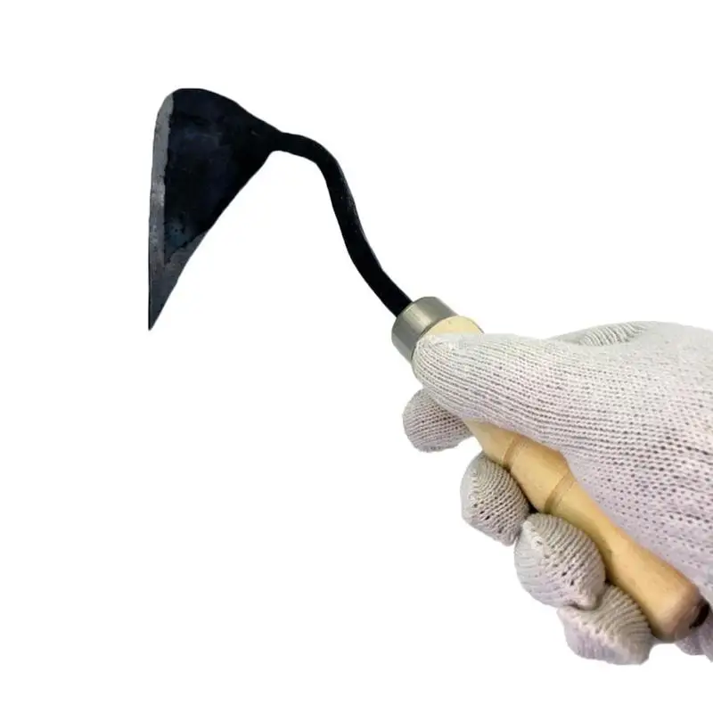 Heavy Duty Garden Hoe Triangular Hand Weeding Tool Forged Steel Head with Wooden Handle Farming Seeding Soil Cultivator