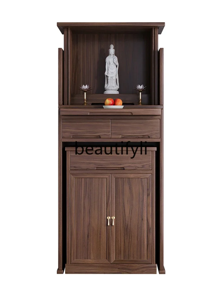 

Buddhist shrine New Chinese vertical cabinet Hidden door Solid wood Modern Buddhist hall God of Wealth shrine