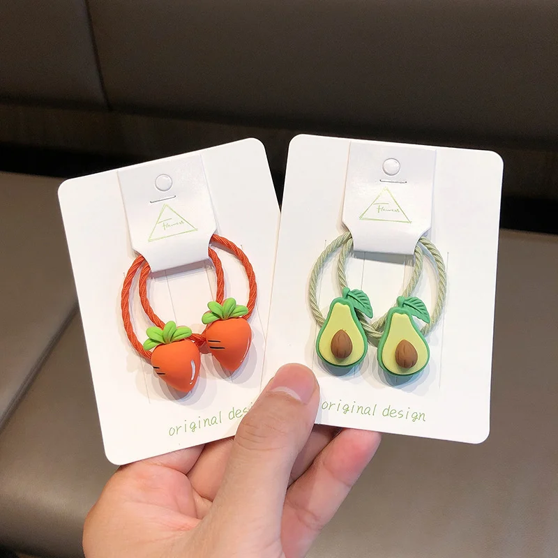 2pcs/lot New Cute Fruit Avocado Carrot Princess Headwear Kids Elastic Hair Bands Children Ropes Girls Accessories Baby Headdress