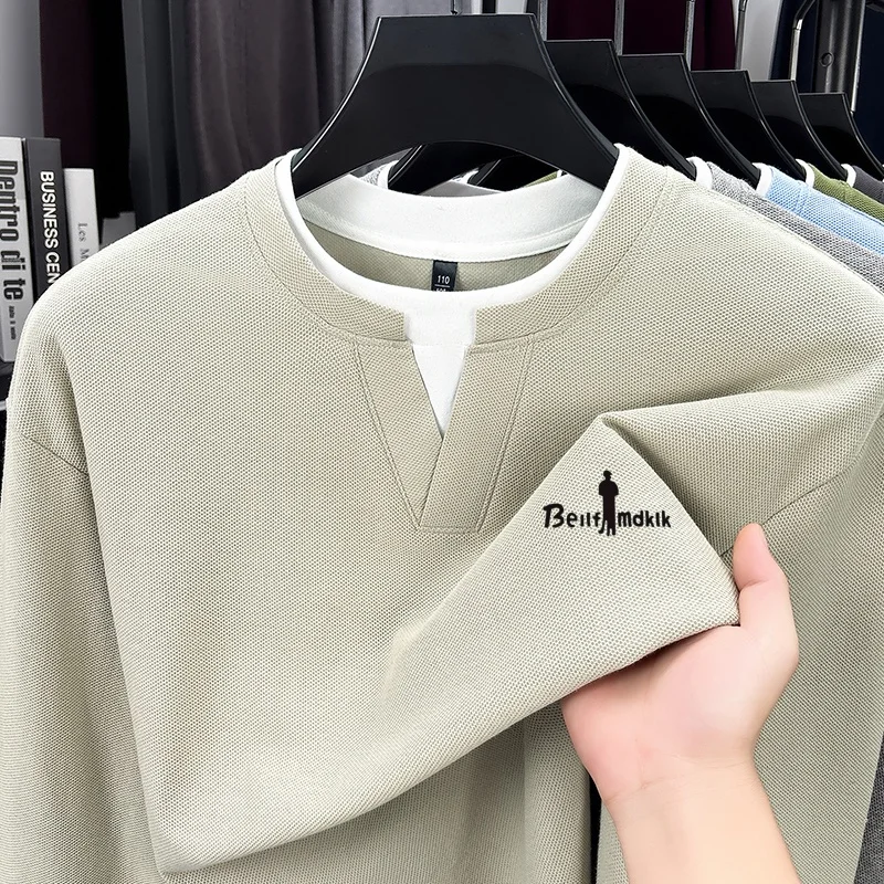 Fashion Fashion Trend 100% Cotton Men's Fake Two-Piece T-Shirt Spring Autumn Comfortable Long Sleeved Pullover Tops Business Men's Wear - Aliexpress Deal