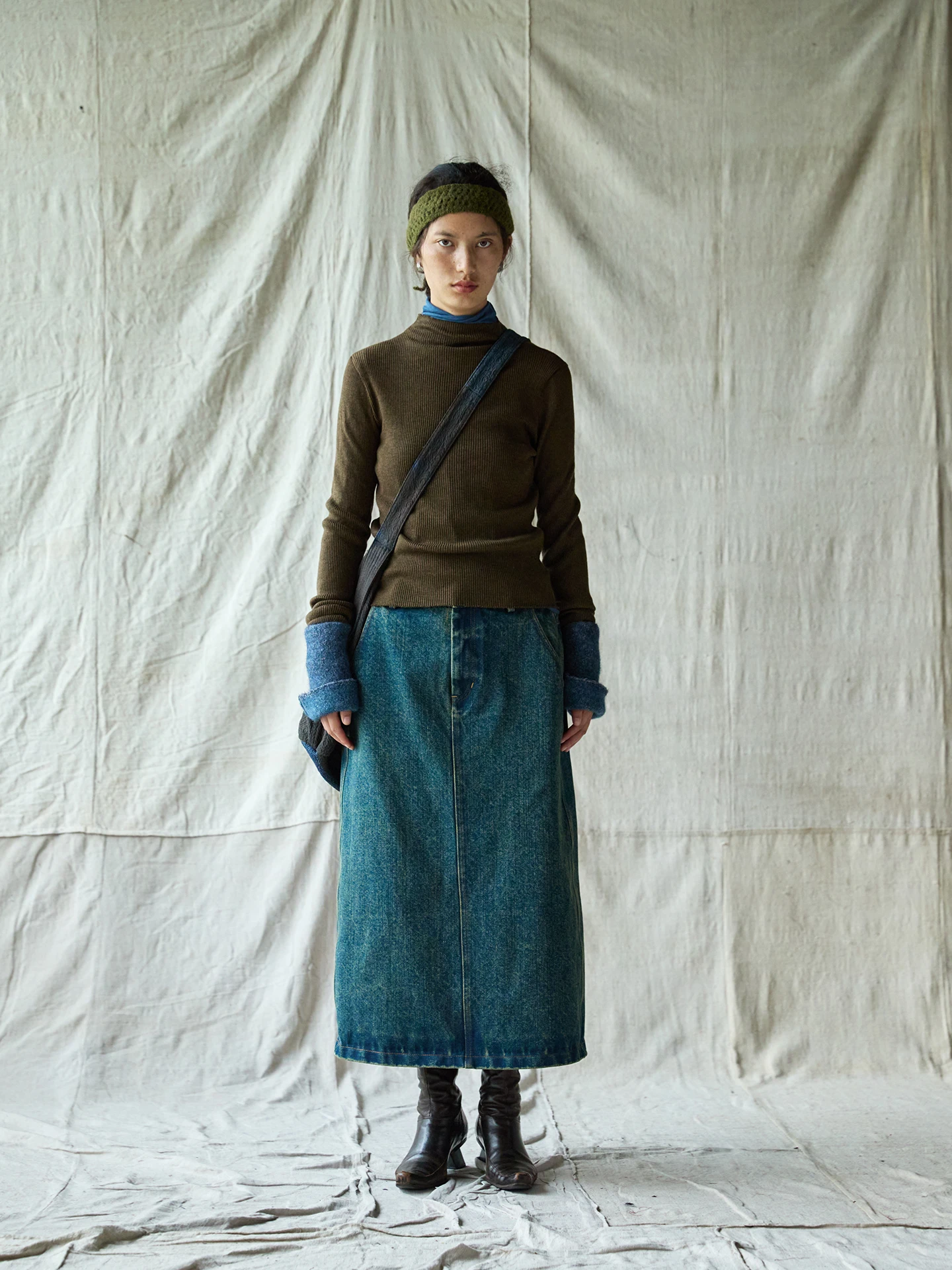 

Повседневная хлопковая джинсовая юбка, универсальная художественная женская юбка в стиле ретро со средней талией, прямой крой, дизайн на молнии