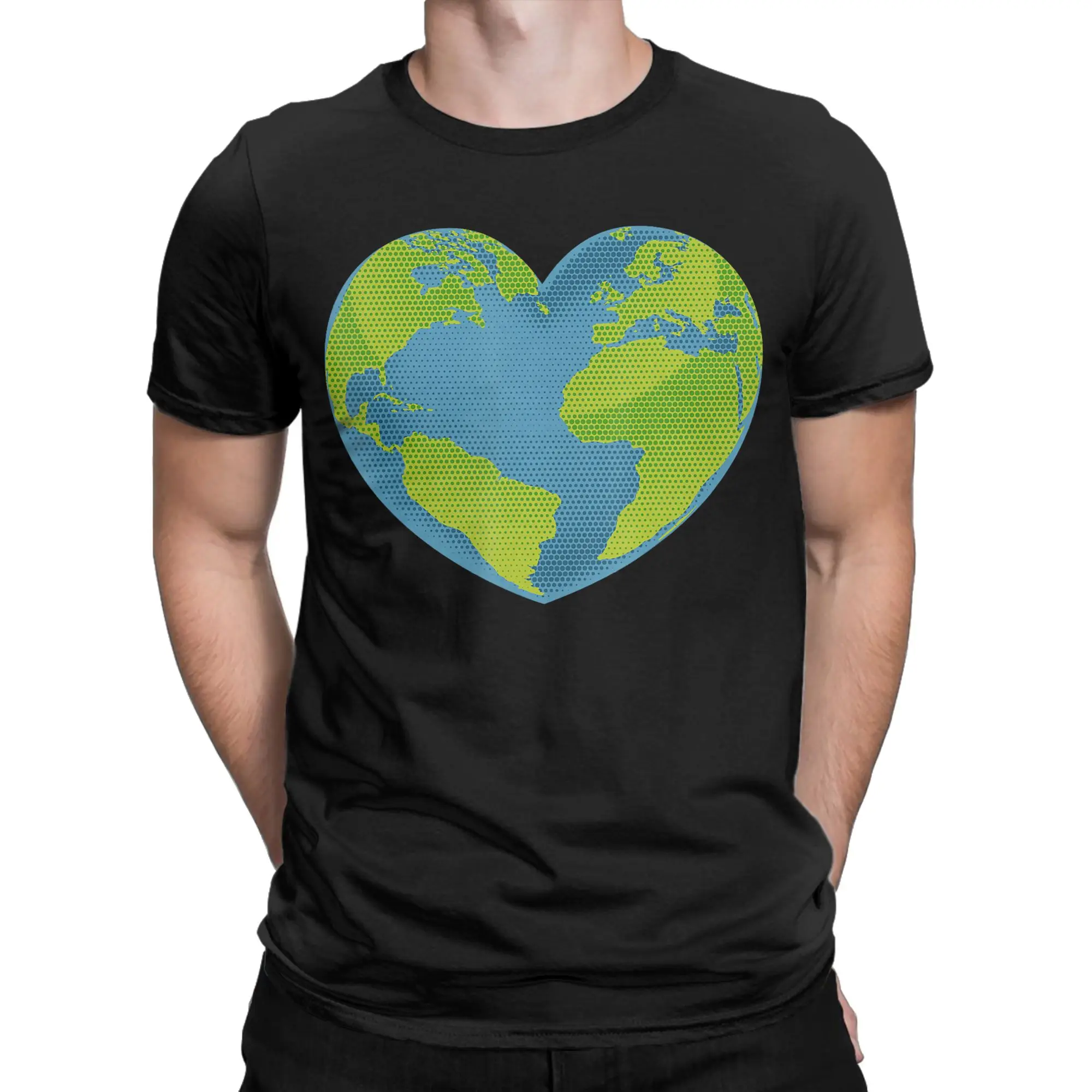 Earth Love Power Peace World T Shirt Men's  Cotton Funny T-Shirt O Neck  Tee Shirt Short Sleeve Clothes Gift Idea