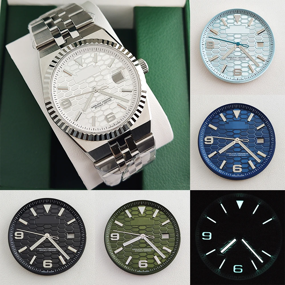 Cadran de montre pour hommes NH35, 35mm, Logo S, bleu glace, lumineux, pour mouvement NH35/NH36, accessoires de montre, outils de réparation