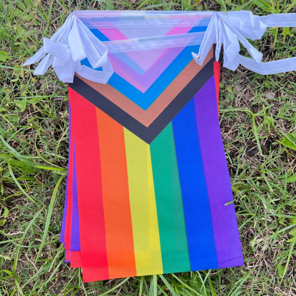 قوس قزح العلم 14x21cm20pcs سلسلة من أعلام مثلي الجنس فخر ثنائي الجنس مثليه Pansexual LGBT زينة الحفلات