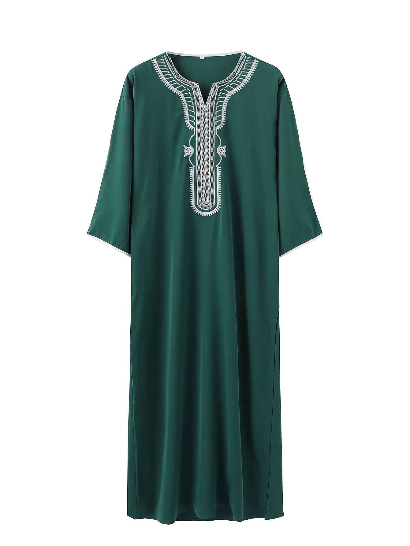Islamic Men's Short Sleeve Embroidered Moroccan Loose Ethnic Arabic Thoub