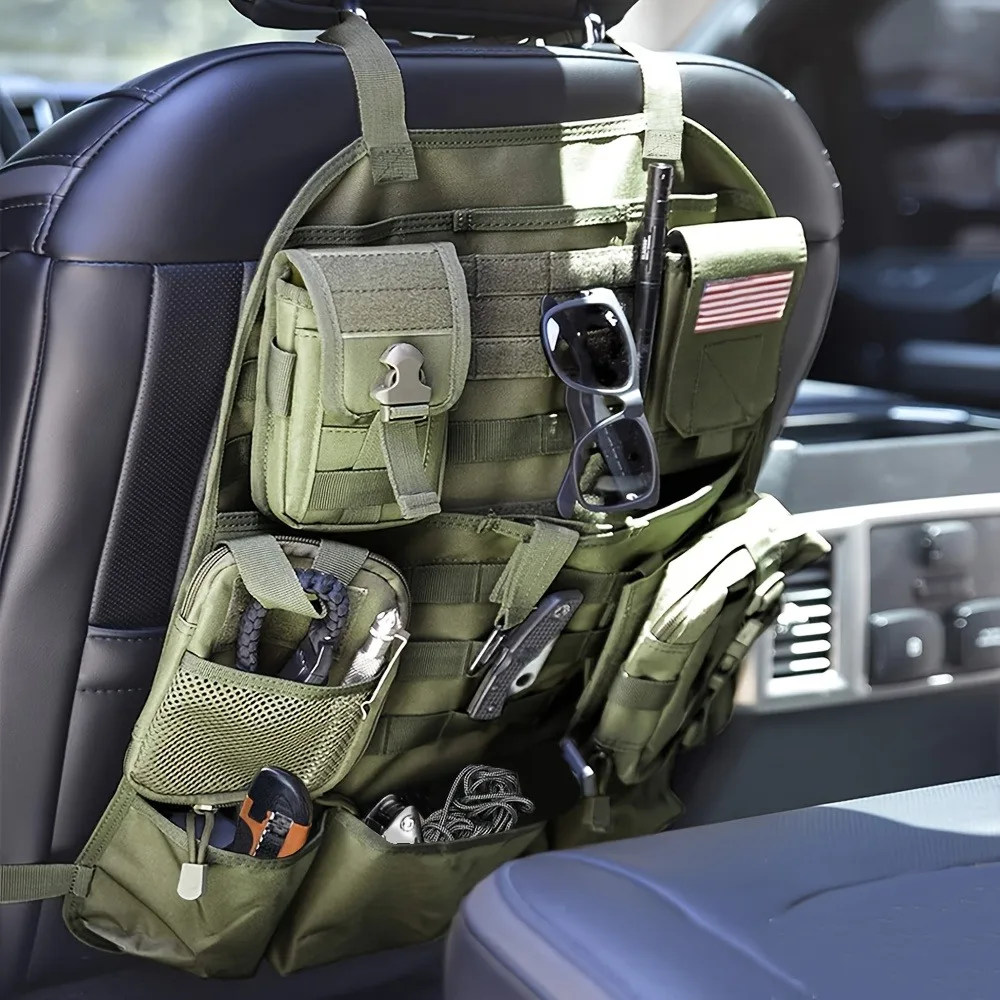 Bolsa organizadora para el respaldo del asiento del coche, con sistema MOLLE, protector universal para el respaldo del asiento, con múltiples bolsillos para guardar objetos.
