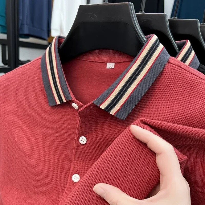 Long sleeved T-shirt men\'s base shirt, middle-aged and young round neck fashionable cotton solid color men\'s polo shirt