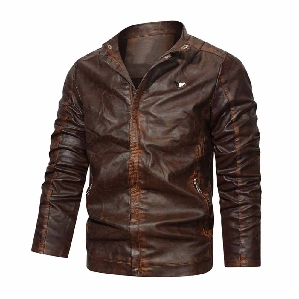 

autumn winter new jacket men's slim fit retro PU leather lapel men's jacket