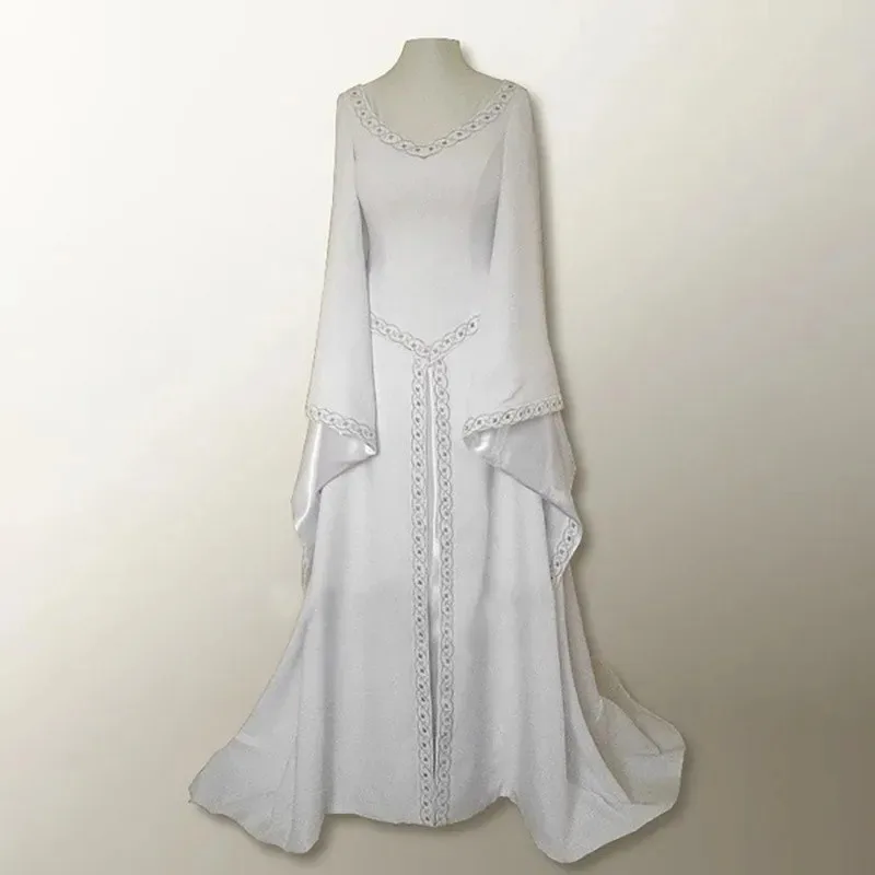 DY20Women 9GY9X9W5 Costume medievale vintage Abito corsetto Vita Retro rinascimentale Maxi abito caviglia Abito lungo Halloween Cosplay D