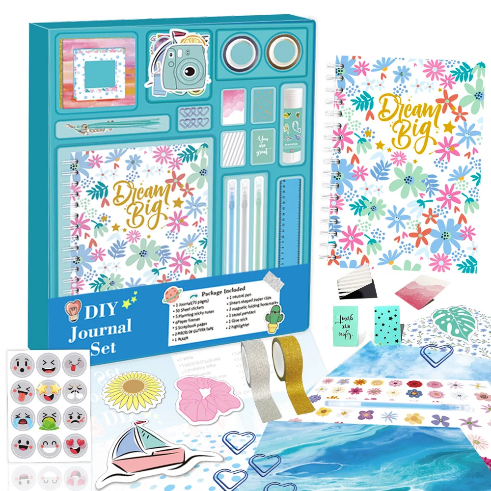 New Blue DIY Journal Sticker Set Scrapbook Stationery Gift Box Diary Notebook for Kids Journaling Supplies Decoration