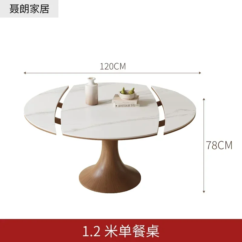 Nordic rock slab round stretchable square becomes round dual-purpose dining table modern simple telescopic folding dining table