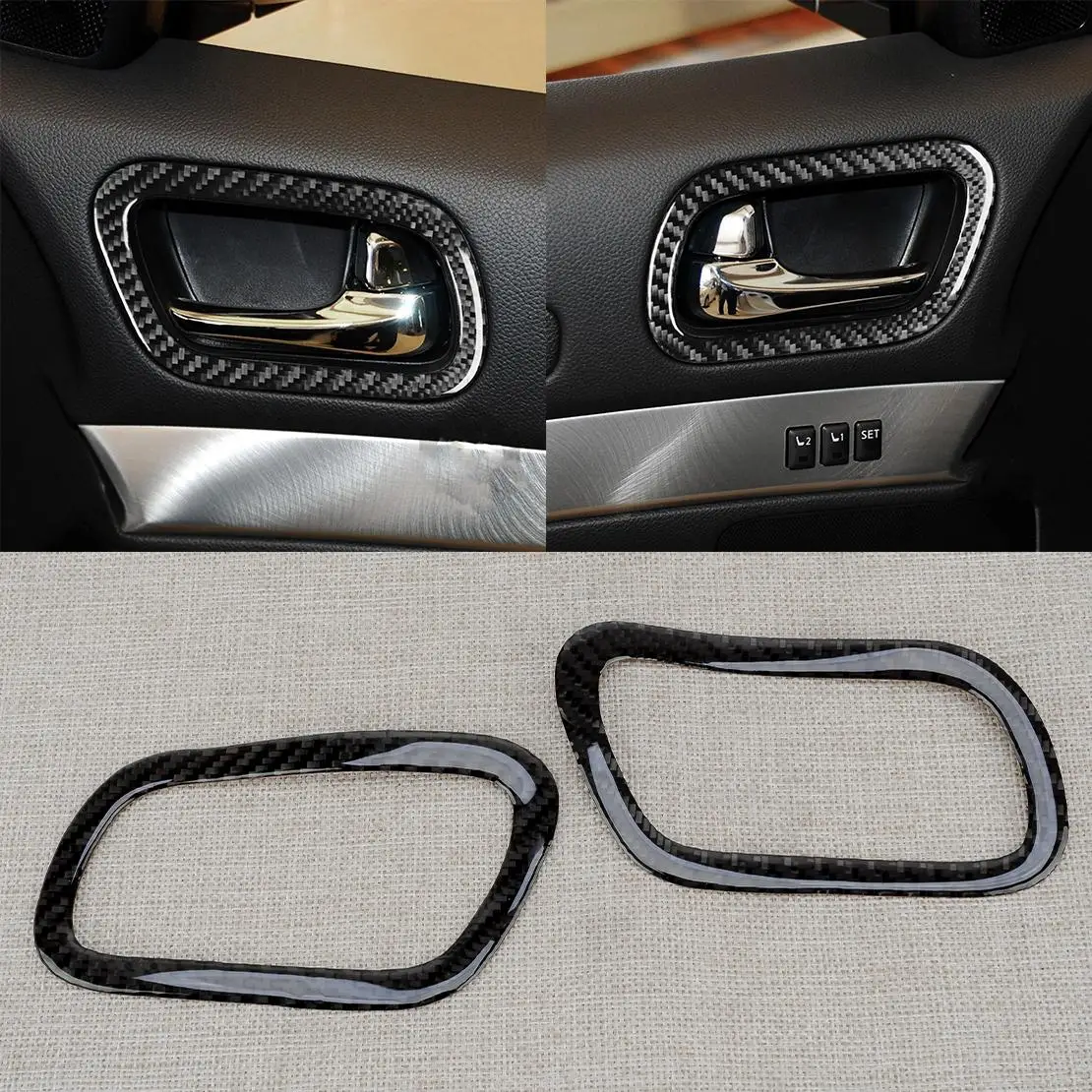 

2Pcs Black Carbon Fiber Car Interior Door Handle Ring Cover Trim Frame Decor Fit for Infiniti G37 2-Door 2010 2011 2012 2013