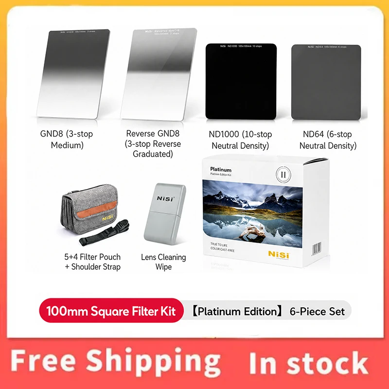 Platinum Edition 6 Pieces 100mm Square Filter Kit by NiSi, Reverse GND ND1000, Neutral Density and Polarizer Filter