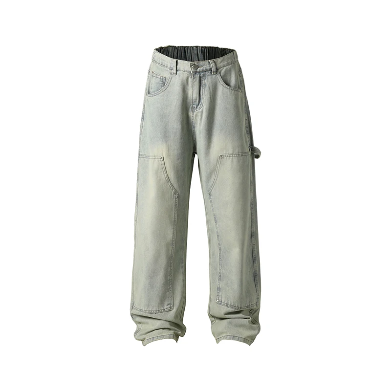 

Americian Vintage Jeans For Men Loose Fit Wide Leg Pants Male Denim Baggy Jeans Patchwork Rivets Desinger Striped