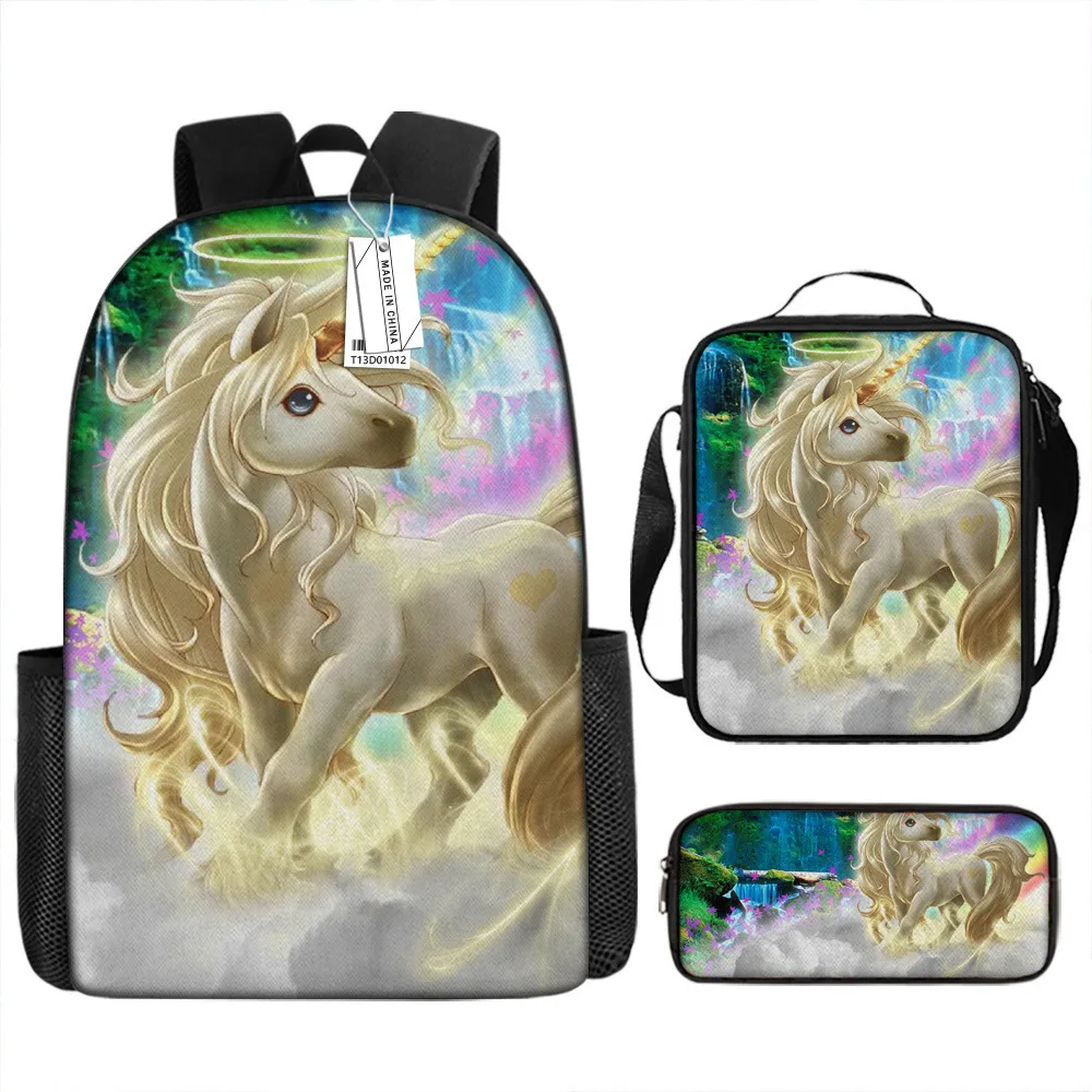

Luxury Popular Funny Novelty unicorn 3D Printed 3pcs/Set pupil School Bags Laptop Daypack Backpack Lunch bag Pencil Case