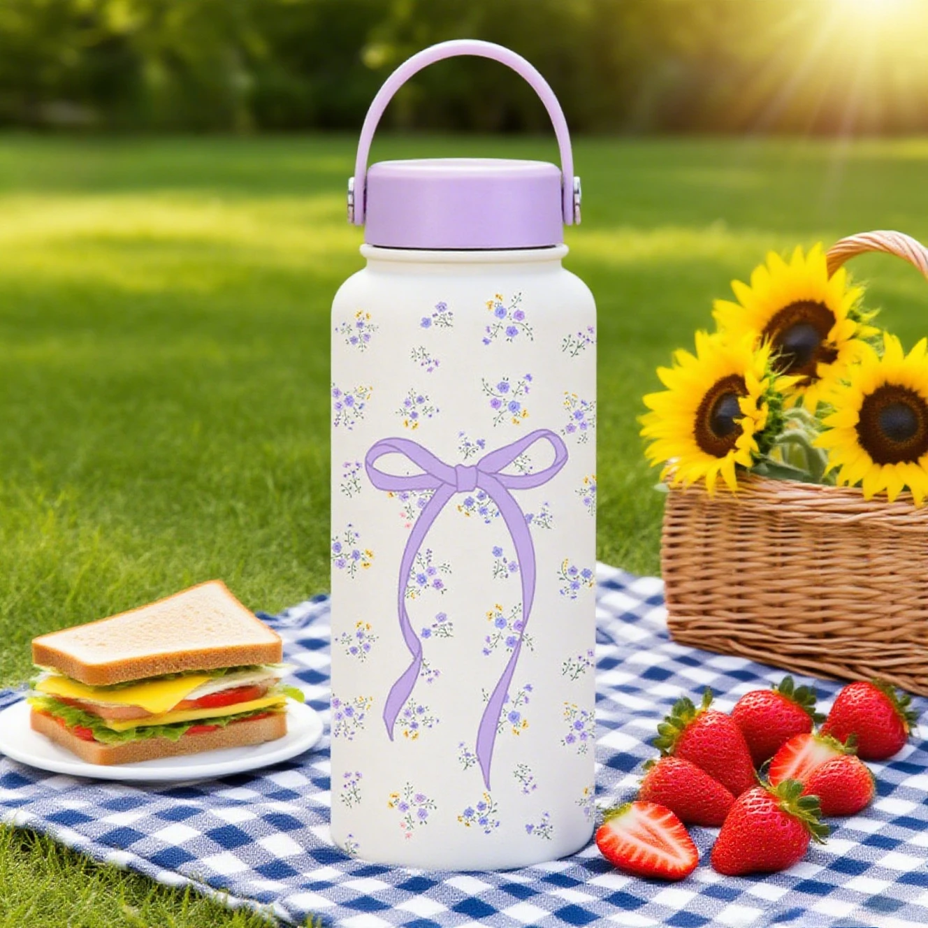 

1LCute Thermos Bottle Stainless Steel Cup Portable Vacuum Sport Bottle Outdoor Kawaii Water Bottle Korean Travel Insulated Flask