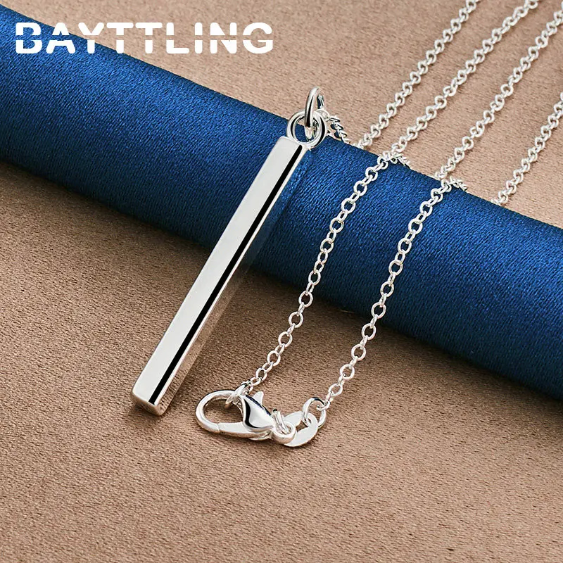 New 925 Sterling Silver Beautiful 16-30 Inches Square Pillar Necklace For Woman Wife Fashion Charm Wedding Gift Jewelry