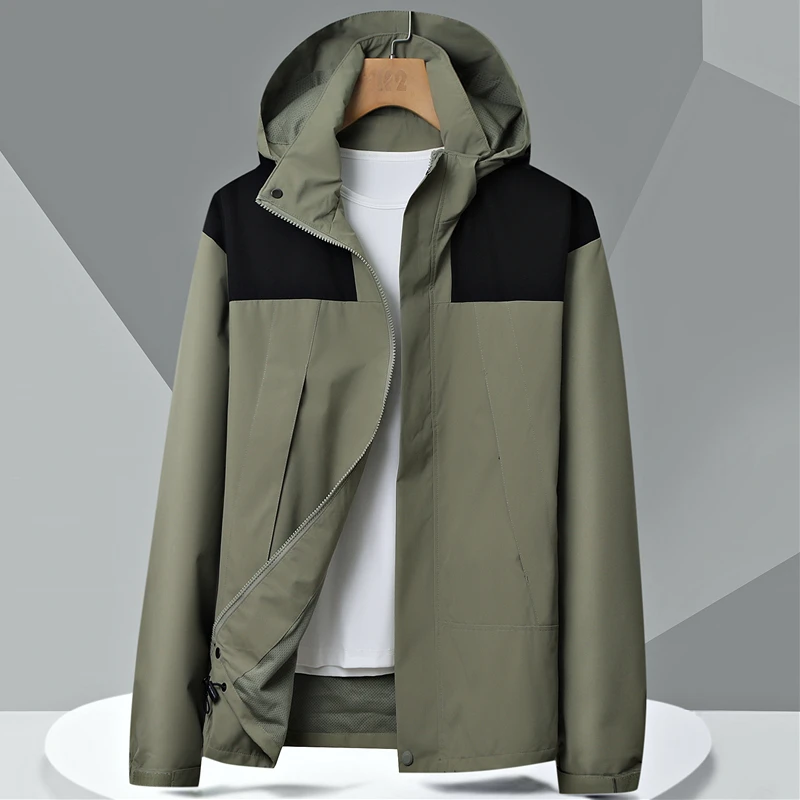 

Casual Men's Spring Autumn New Style Thin Hooded Jacket Fashionable Youth Polyester Fabric Zipper Closure Long Sleeve Urban F...