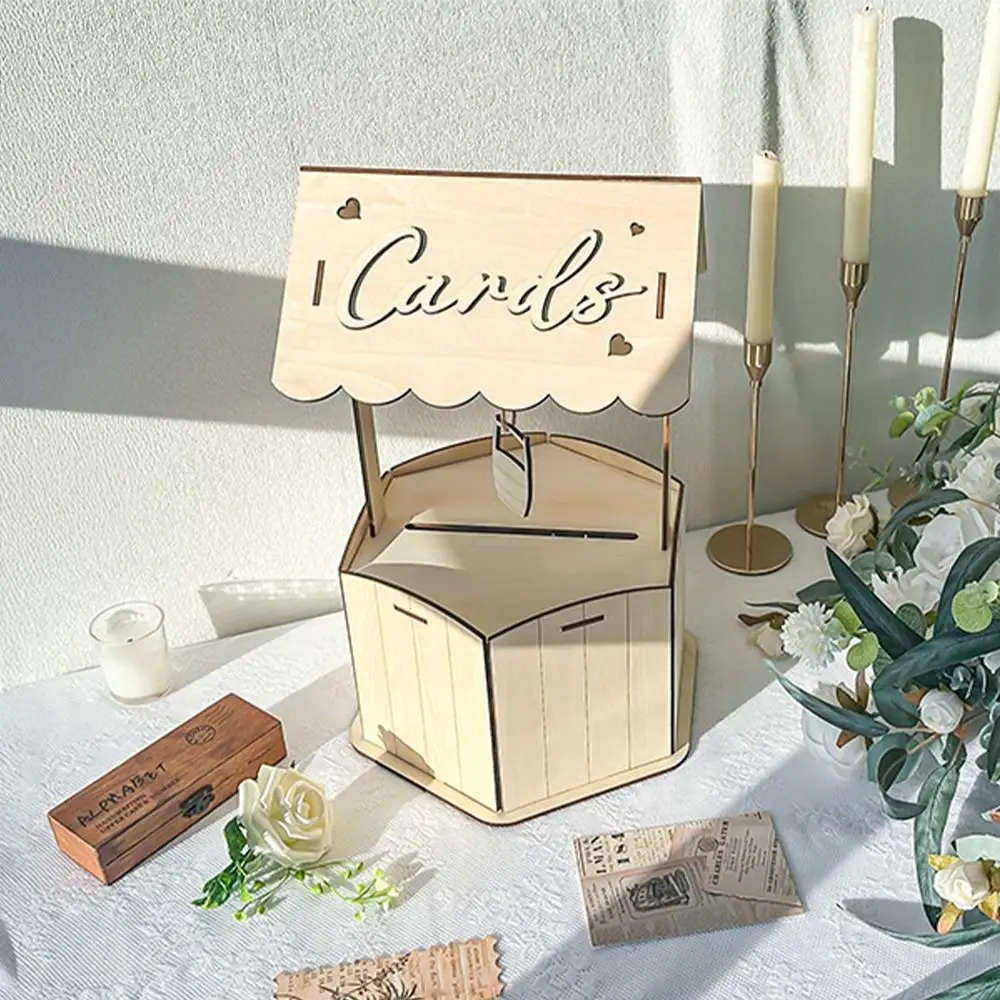 Creative Rustic Wishes Wedding Card Box Wood Craft Natural Wooden Gift Card Box Handmade Receiving Box Birthday Baby Shower