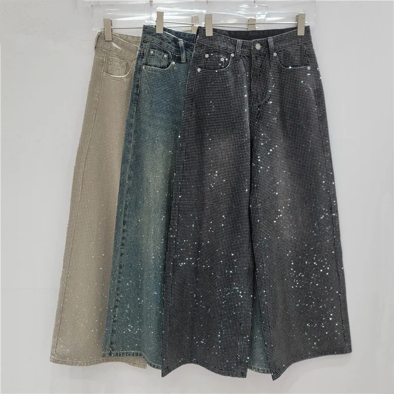 

Американские джинсы свободного кроя с широкими штанинами в стиле ретро для женщин, модные винтажные брюки в пол с эффектом звездного неба, тренд 2026 года