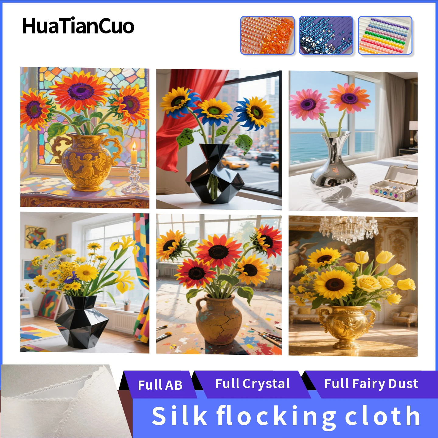 Pintura de diamante Hermosas flores Taladro completo AB Diamante Hada Dust Diamante Cristal Resina Diamante