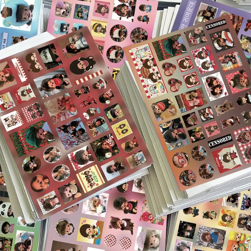 8 Stück Neue Niedliche Monchhichi-Serie DIY-Aufkleber Kawaii Cartoon-Charakter Kreativität Exquisite Handyhülle Wasserdichter Aufkleber – Detail 2