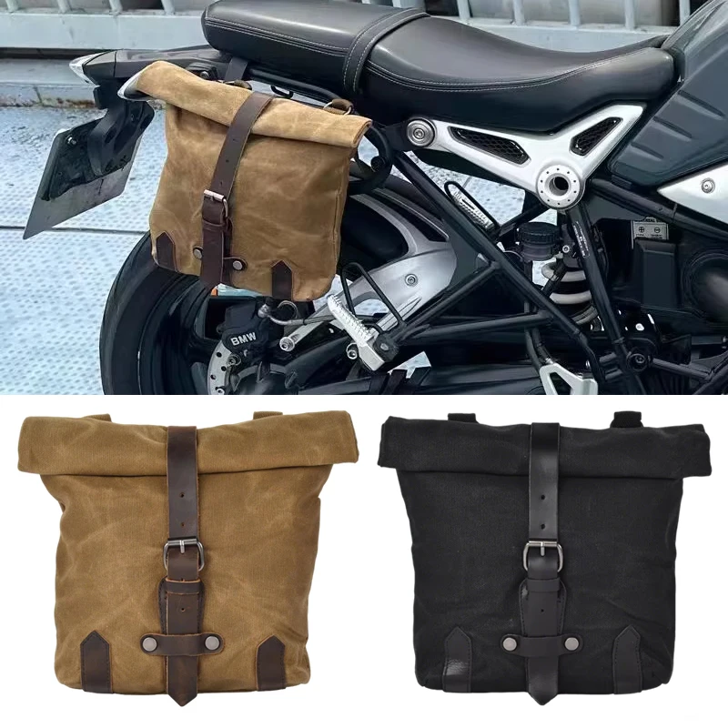 

For Small E-bike Hanging Toolkit Motorcycle Saddle Bag Large Capacity Retro Motorcycle Side Bag Waterproof oil wax Canvas bag