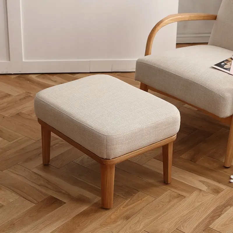 

Solid wood pedal stool Modern luxury Nordic cotton and linen soft bag Thickened door sofa side foot stool shoe changing chairs