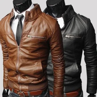 

Men's Leather Jaets Fake Leather Outerwear Autumn Winter Coat Trendy Sle Zipper Closure Slim Fit Youthful Energy Travel R...
